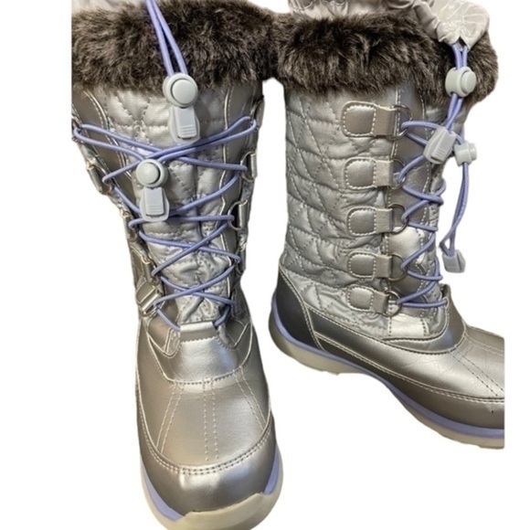 LANDS’ END THERMOLITE INSULATED WATERPROOF SNOW BOOTS SILVER AND PURPLE SZ 3 - Picture 8 of 12